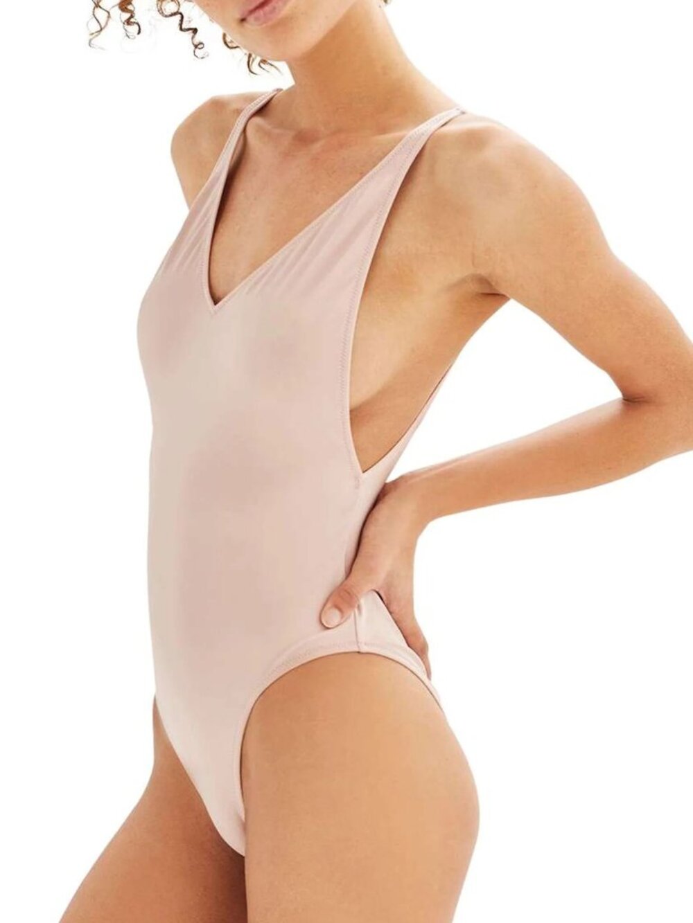 Topshop Pamela Tan Pink Plunge Side Boob Open Back V Neck Swimsuit